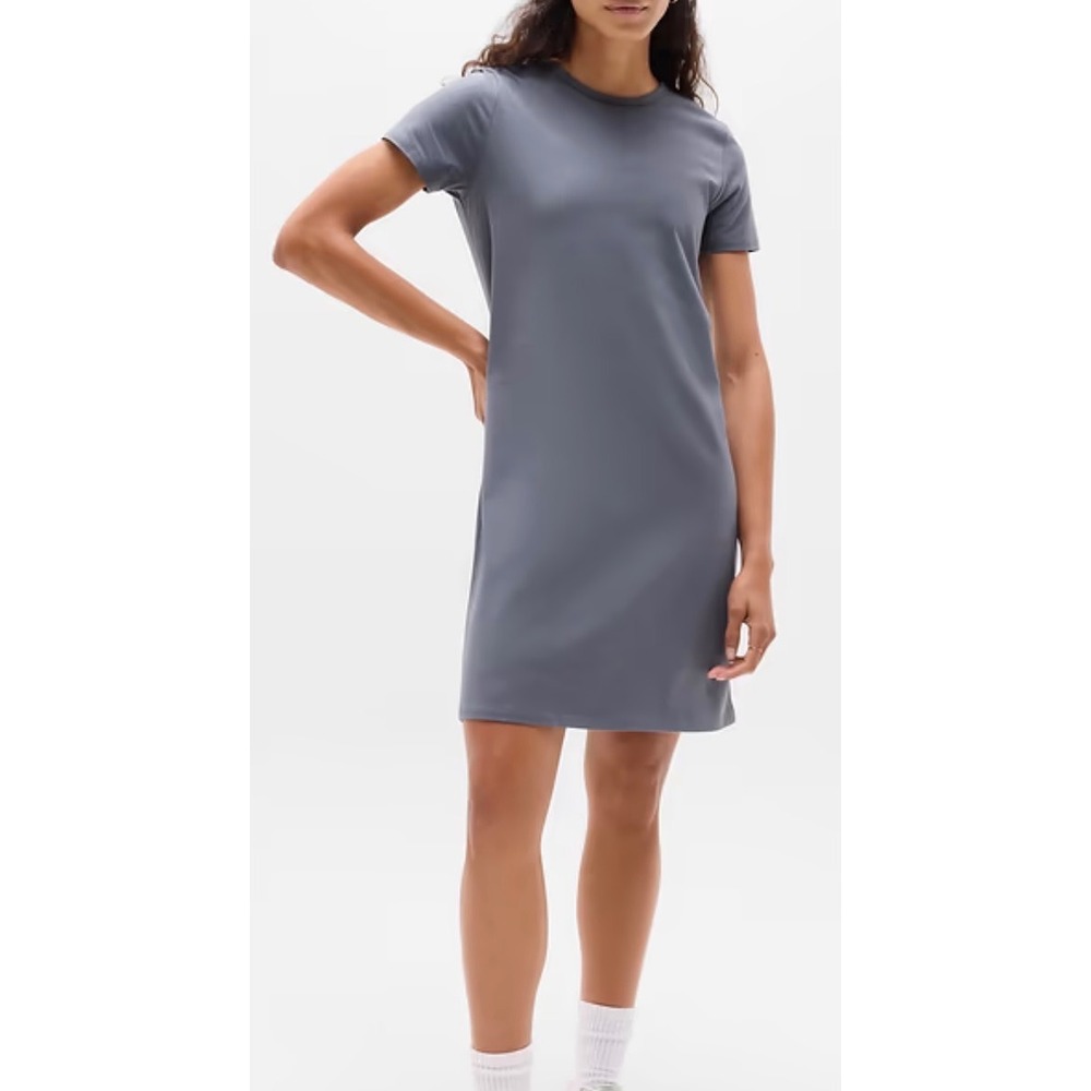 Athleta Renew Tee Dress Slate Blue Gray Supima Cotton Short Sleeve Mini Large